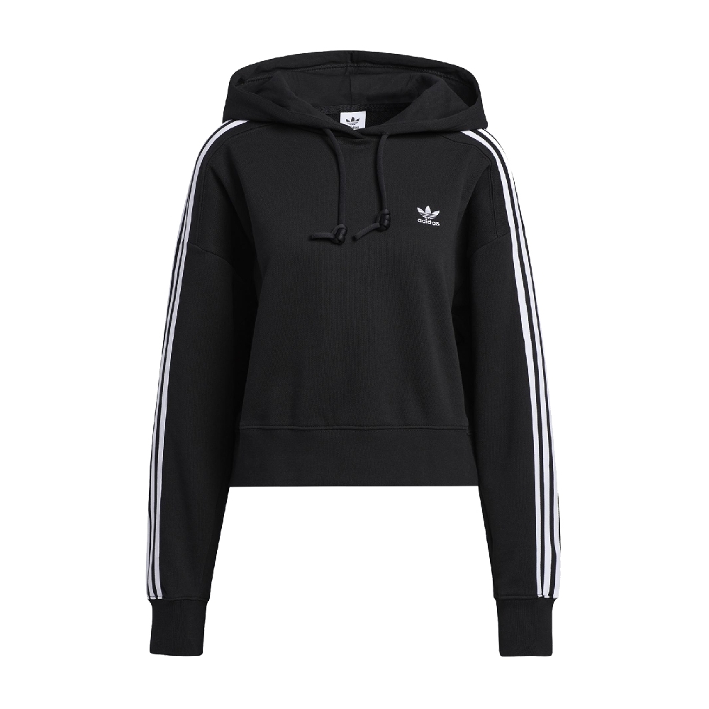 adidas 帽T Adicolor Short Hoodie 女 愛迪達 三線 三葉草 連帽上衣 圓領 棉質 黑白 GN2890