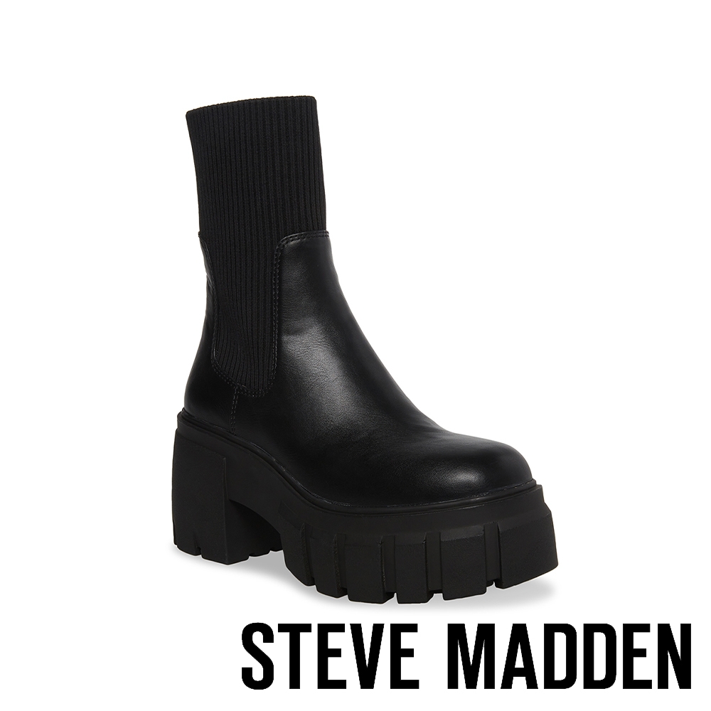 STEVE MADDEN-LIMIT 厚底襪套中筒靴-黑色