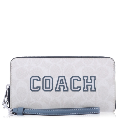 COACH 經典 PVC / Long Zip Around / 手腕式 長夾(藍白)