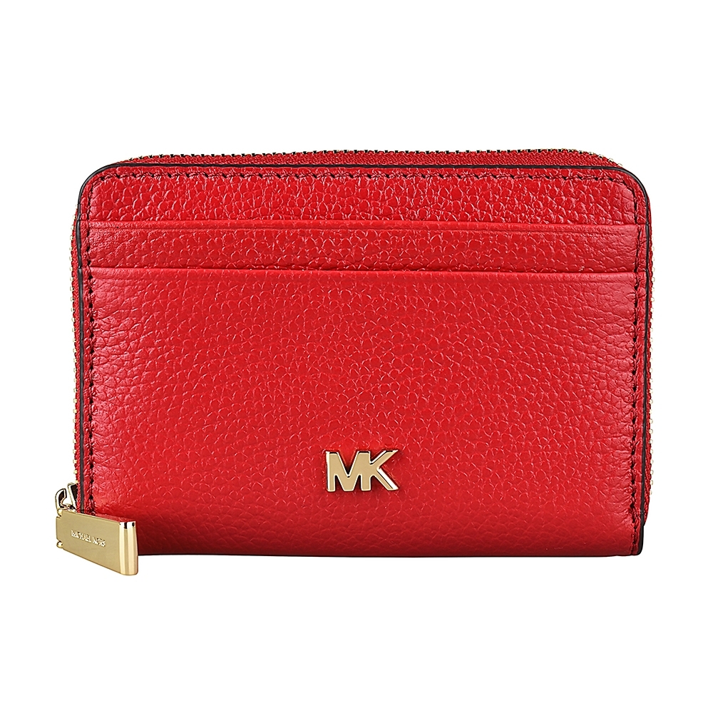 MICHAEL KORS MOTT金字LOGO荔枝紋牛皮8卡拉鍊零錢包(亮紅)