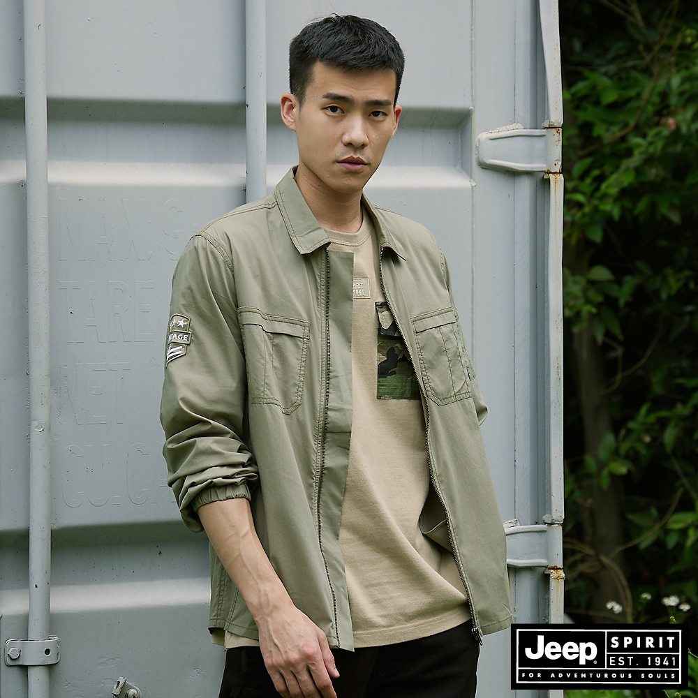 JEEP 男裝 立體工裝長袖襯衫式外套-軍綠