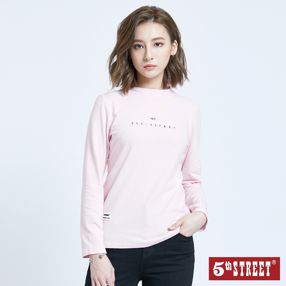 5th STREET 修身微高領 薄長袖T恤-女-淺粉紅