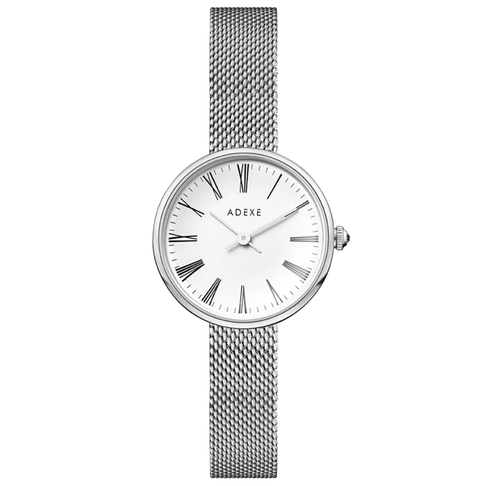 ADEXE 英國手錶 MINI SISTINE羅馬刻度 白錶盤x銀色錶框米蘭錶帶30mm