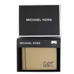 MICHAEL KORS Hudson 立體MK Logo水波紋皮革對開式短夾禮盒(駝色)