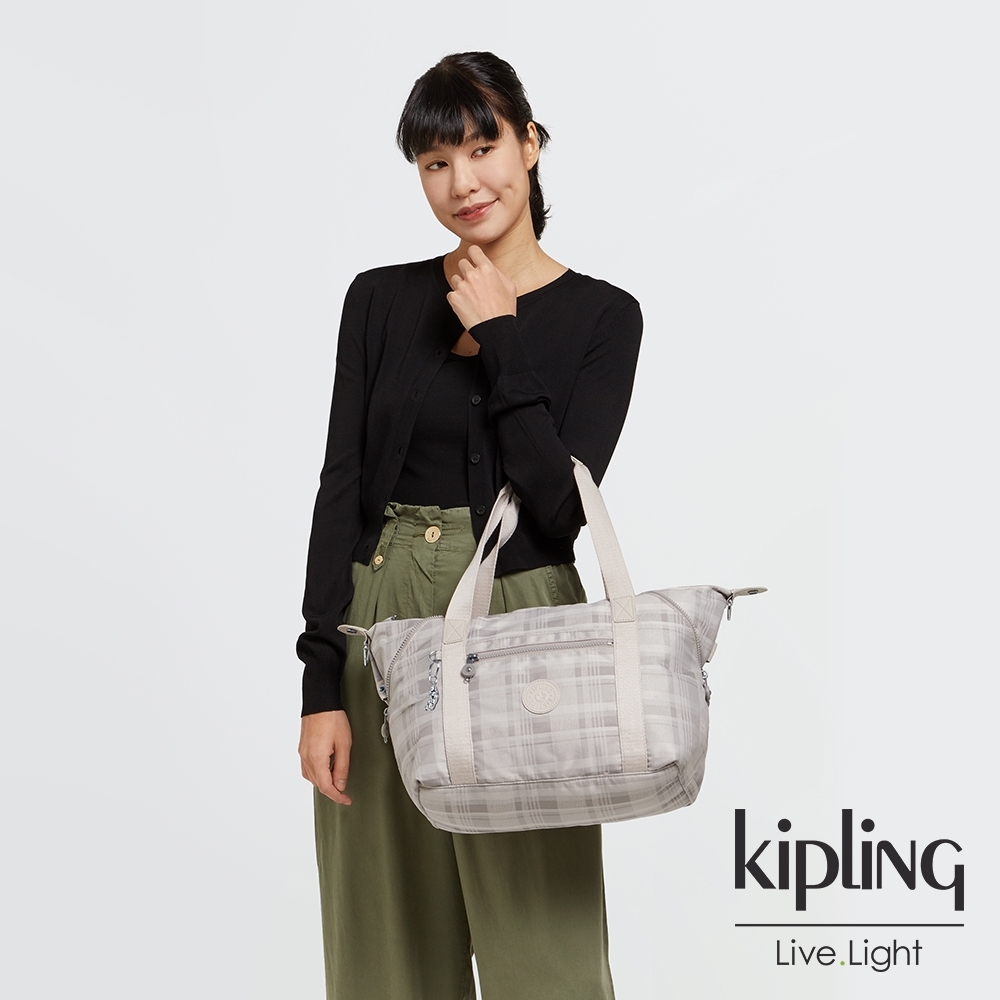 Kipling 溫柔奶油格紋手提側背包-ART