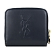 YSL Saint Laurent Belle de Jour系列經典 LOGO 皮革壓紋皮扣短夾(深藍) product thumbnail 1