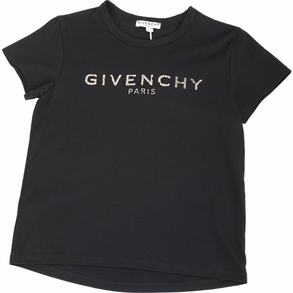 GIVENCHY 童裝 品牌裂紋字母黑色棉質短袖TEE T恤