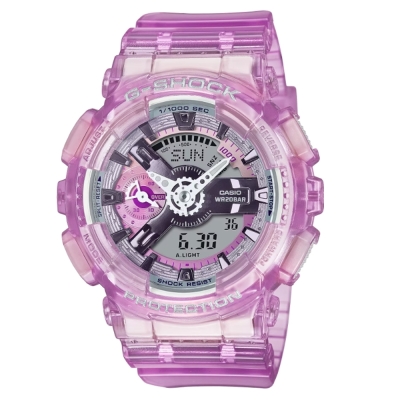 CASIO卡西歐 G-SHOCK 未來科幻 虛擬世界雙顯錶款 半透明紫 GMA-S110VW-4A_45.9mm