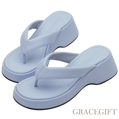 【Grace Gift】人字夾腳厚底拖鞋 淺藍