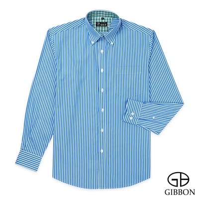GIBBON 經典粗條紋休閒長袖襯衫‧天空藍