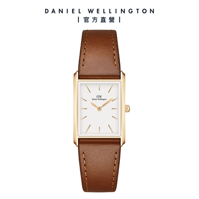 Daniel Wellington DW Bound 32x22mm 經典摩登棕色皮革方錶-白錶盤-香檳金框