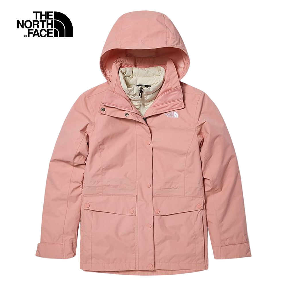 【The North Face 官方旗艦】北面女款粉色防水透氣保暖三合一外套｜81QV5Z9