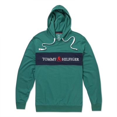 TOMMY 熱銷刺繡文字Logo連帽T恤-綠色