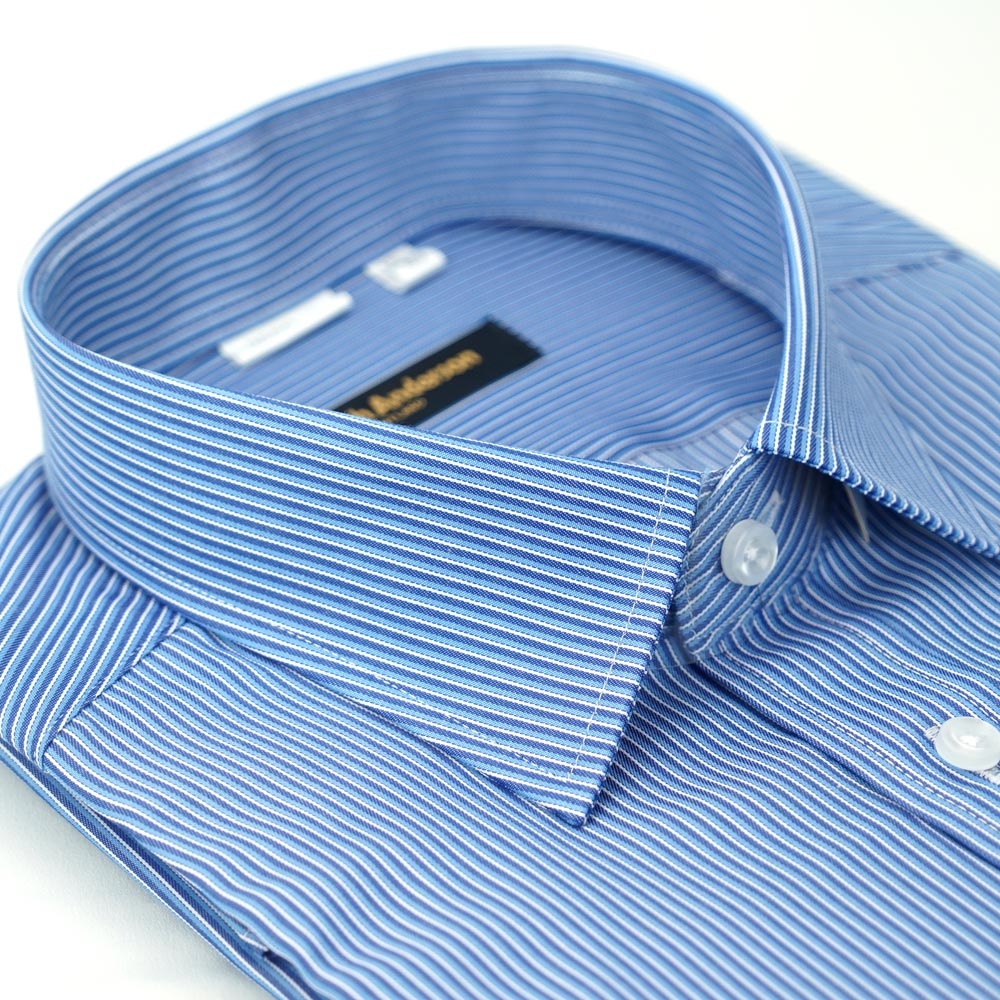 金安德森 藍色細條紋窄版短袖襯衫