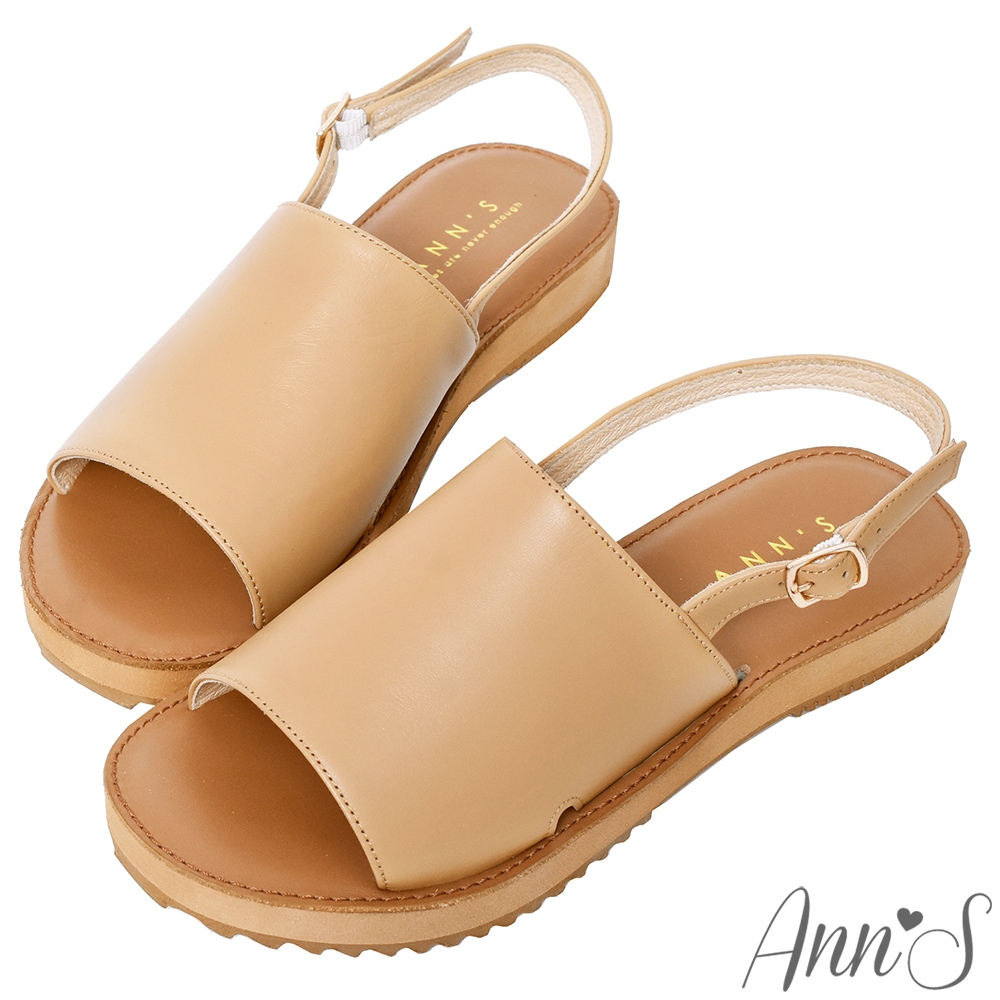 Ann’S簡單模樣-柔軟綿羊皮一字寬帶平底涼鞋-棕(版型偏小)