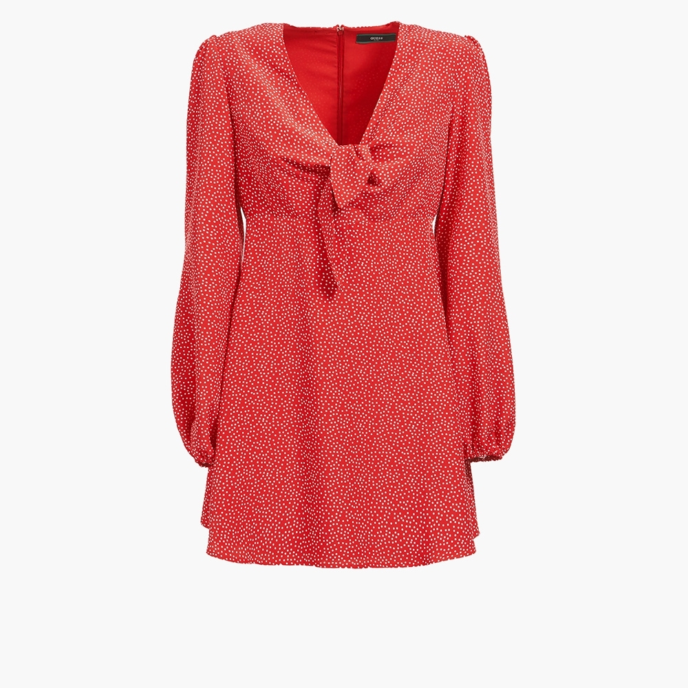 GUESS-女裝-點點V領綁帶收腰公主袖洋裝-紅原價2490 | 洋裝| Yahoo奇摩