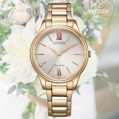 CITIZEN 星辰 LADYS 光動能 水晶鑽 藍寶石玻璃淑女腕錶-34mm(EM0418-81X 防水50米)