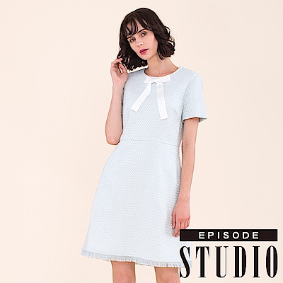 EPISODE Studio - 蝴蝶結細緻格紋流蘇洋裝（藍）