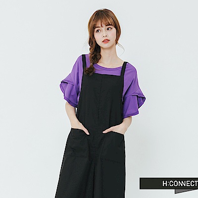 H:CONNECT 韓國品牌 女裝-雙口袋細肩連身寬褲-黑