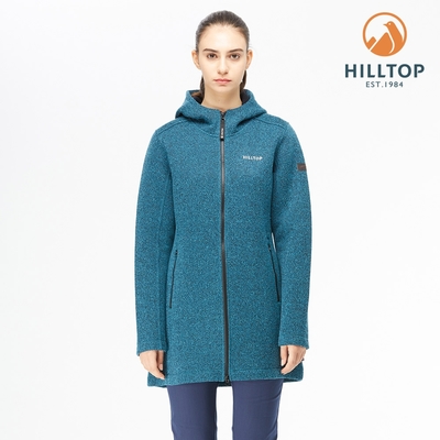 Hilltop 山頂鳥 女款POLYGIENE抗菌長版連帽刷毛外套H22FW1藍麻花