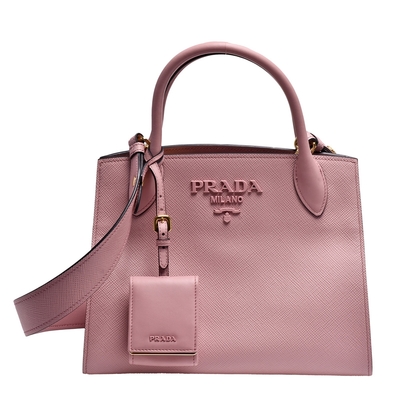 PRADA 經典啞光品牌LOGO防刮牛皮手提/斜背包(粉紅色)