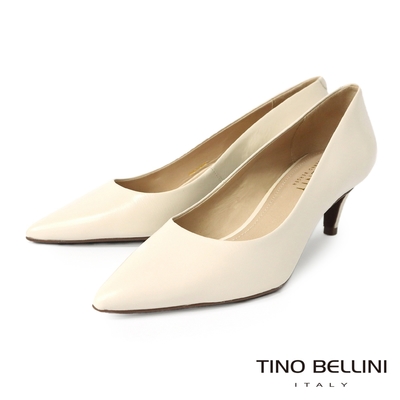 Tino Bellini 巴西進口牛皮尖頭5.5CM跟鞋_米