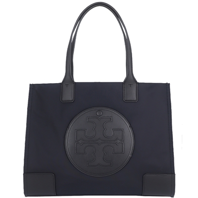 TORY BURCH ELLA 黑色尼龍皮邊小型托特包