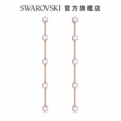 SWAROVSKI 施華洛世奇 Constella 水滴形耳環 圓形切割, 白色, 鍍玫瑰金色調