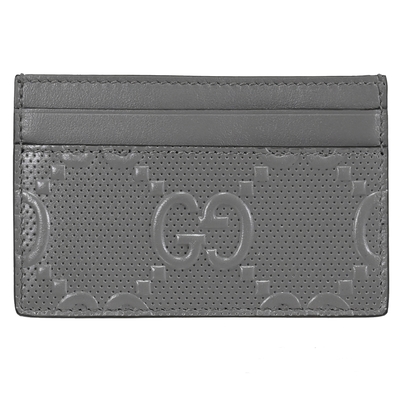 GUCCI 古馳 Embossed GG Logo 新版壓花LOGO4卡隨身卡夾(灰)