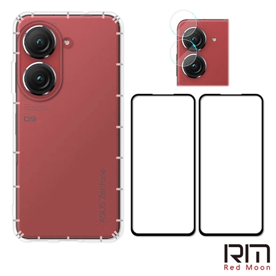 RedMoon ASUS ZenFone9 / AI2202 手機殼貼4件組 空壓殼-9H玻璃保貼2入+厚版鏡頭貼