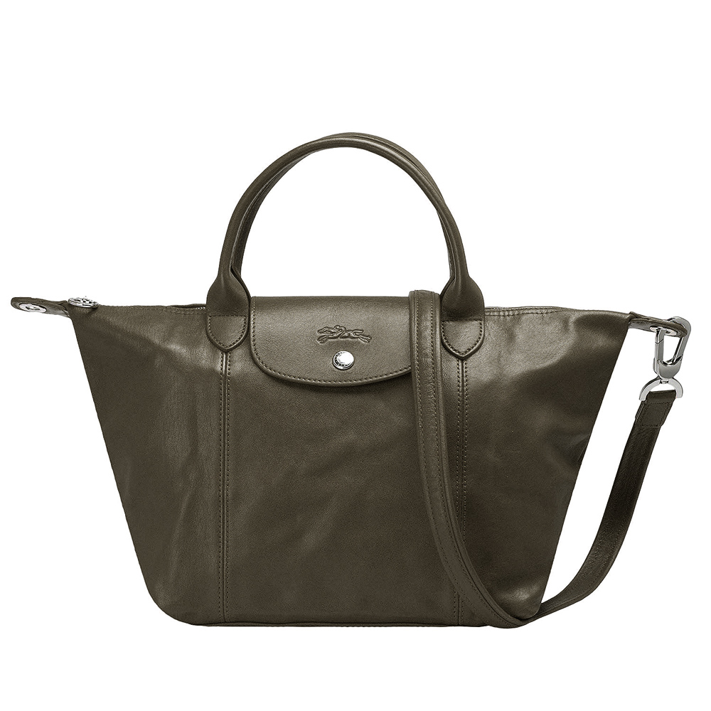 LONGCHAMP LE PLIAGE CUIR 小羊皮短把手提/斜背包(小-卡其色)