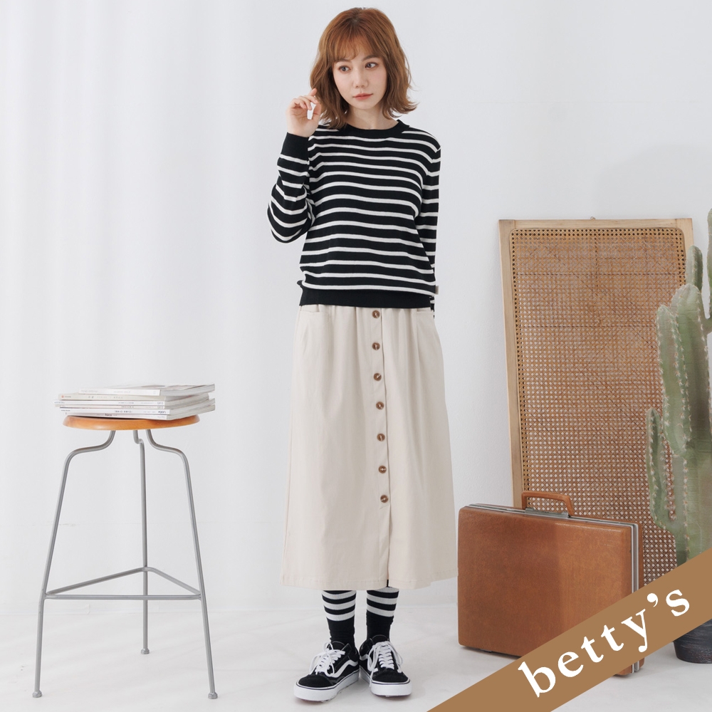 betty’s貝蒂思　腰鬆緊前排釦素色長裙(卡其色)