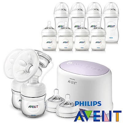 優惠超值PHILIPS AVENT輕乳感雙邊電動吸乳器+親乳感PP奶瓶4大4小