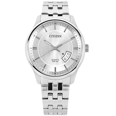 CITIZEN 簡約時尚 典雅紳士 日本機芯 日期 不鏽鋼手錶-銀色/40mm