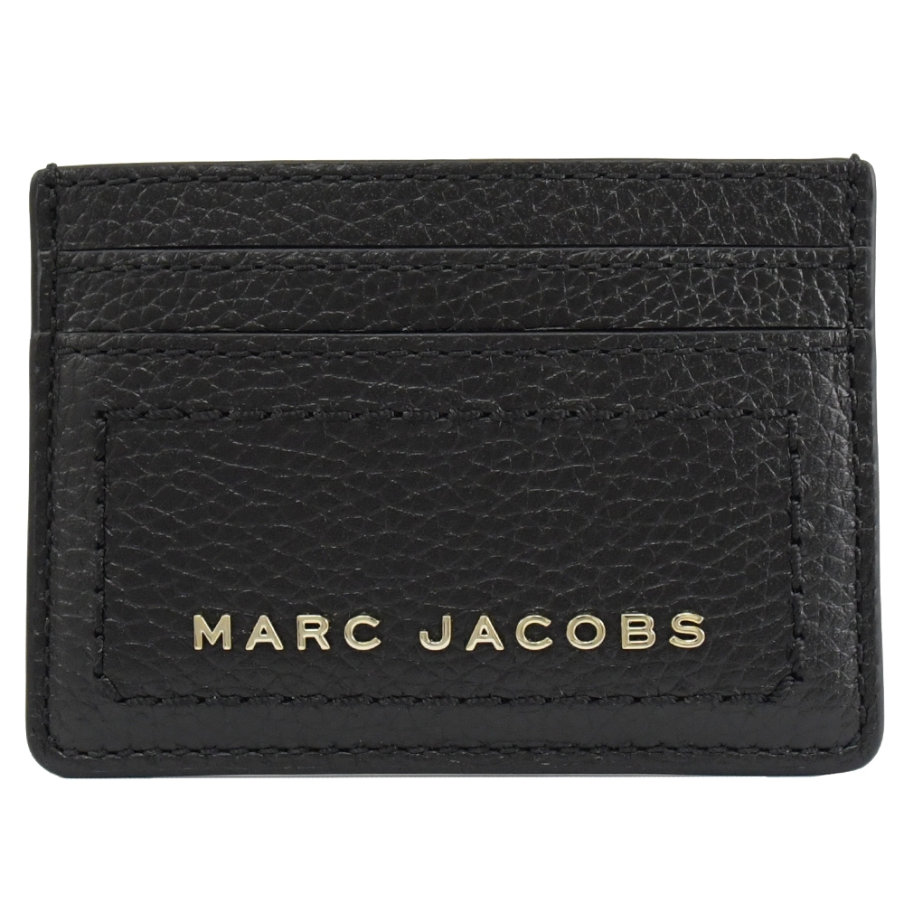 MARC JACOBS 金屬LOGO荔枝皮革簡易卡片夾(黑)