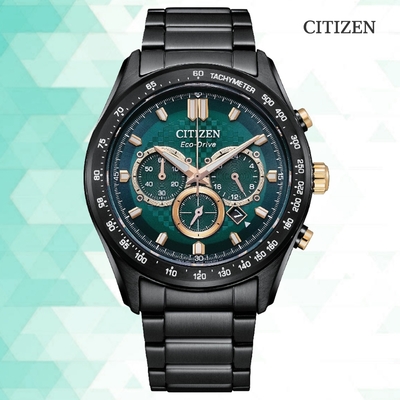 CITIZEN 星辰 Chronograph 光動能 碼錶計時 三眼不鏽鋼腕錶-43mm CA4536-86X 綠色