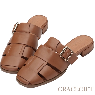 【Grace Gift】逸歡聯名-午睡搖籃編織穆勒鞋 棕