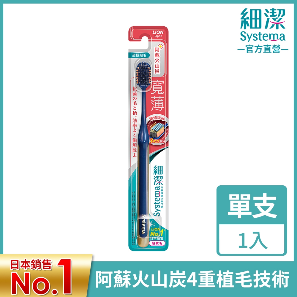日本獅王LION 細潔寬薄牙刷 炭能抗菌x1 (顏色隨機出貨)