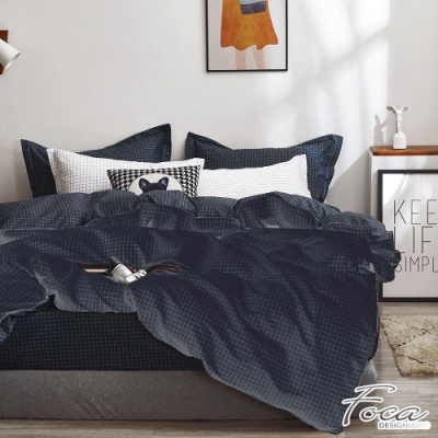 FOCA純真年代-黑 單人-韓風設計100%精梳純棉二件式薄枕套床包組