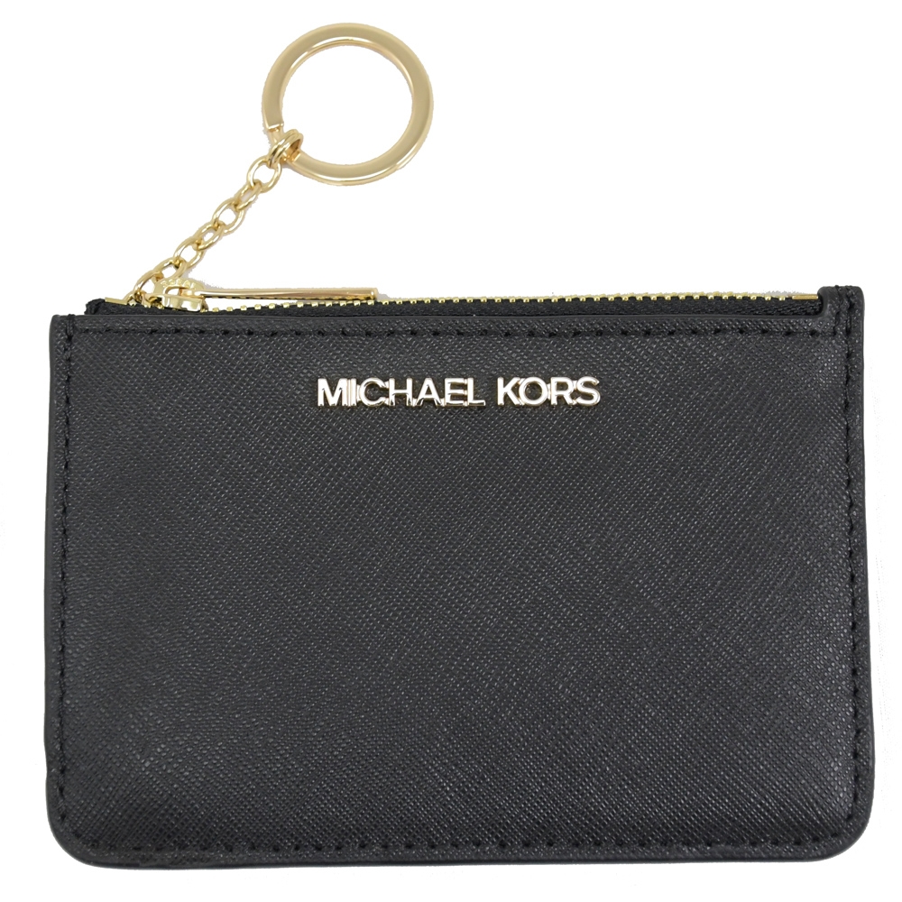 MICHAEL KORS Jet Set 拉鍊鑰匙扣卡夾零錢包(黑)