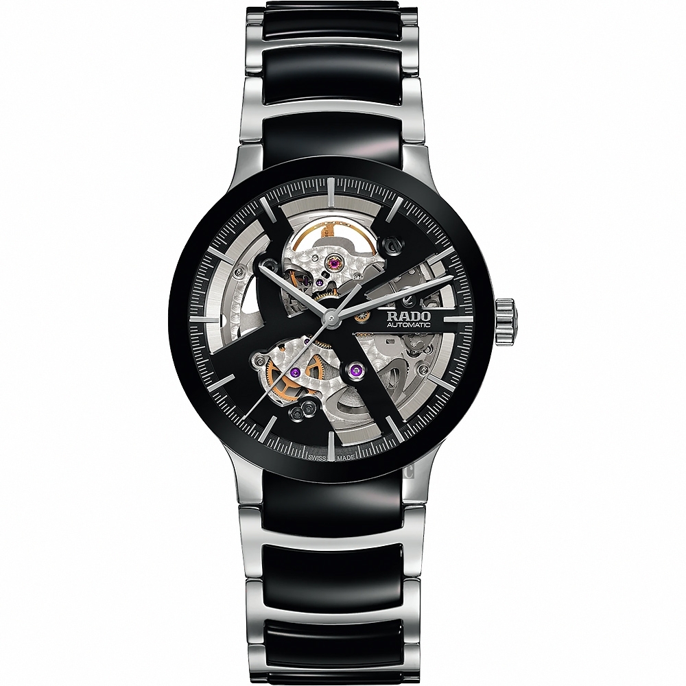 RADO 雷達 官方授權 Centrix 晶萃系列 高科技陶瓷鏤空自動機械腕錶 送禮首選-38mm R03 R30178152