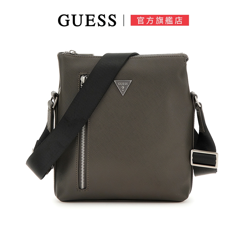 【GUESS】皮革素色肩背側背兩用包-灰