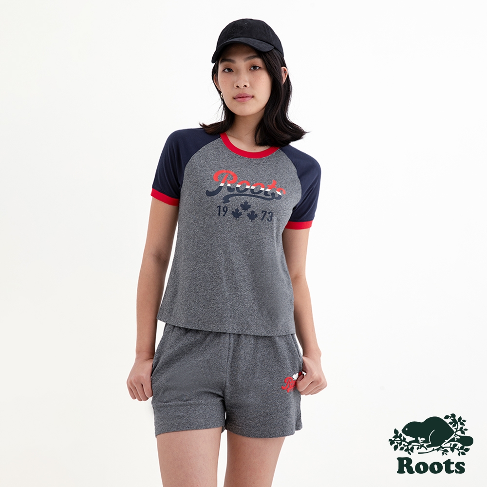 Roots 女裝- CANADA BASEBALL RINGER短袖T恤-灰色