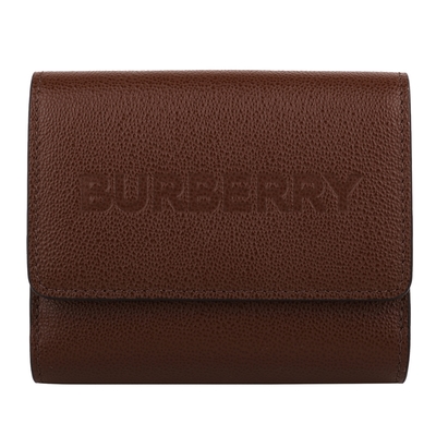 BURBERRY 烙印字母LOGO牛皮革暗釦零錢短夾(深駝色)