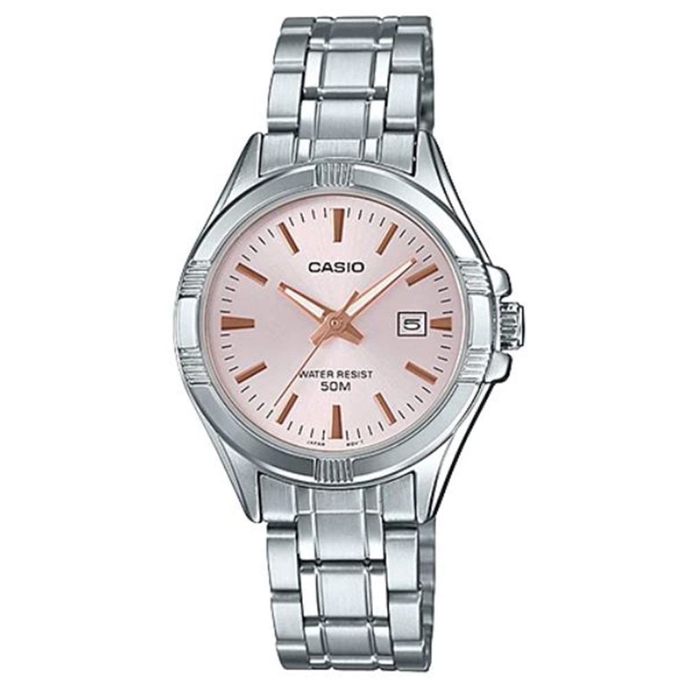 CASIO 白領都會城市不鏽鋼女腕錶-粉紅面(LTP-1308D-4)/26mm