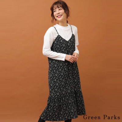 Green Parks 【SET ITEM】滿版碎花圖案細肩帶連身裙+素面高領上衣