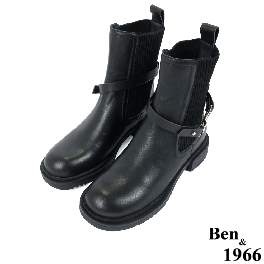 Ben&1966高級頭層牛皮簡約流行短靴-黑(227111)
