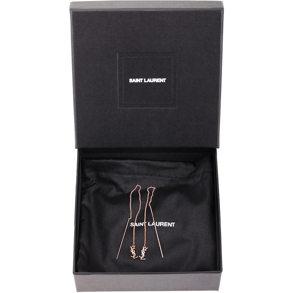 YSL Saint Laurent Opyum 品牌字母造型垂墜耳環(玫瑰金)