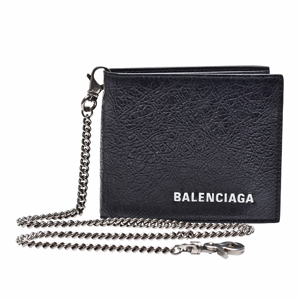 BALENCIAGA 經典品牌字母LOGO鍊帶摺疊短夾(黑)