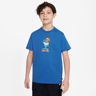 NIKE 上衣 大童 男女童 短袖上衣 K NSW TEE SB MASCOT 藍 FN9640-435